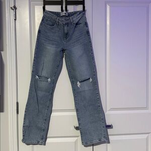 Fashion Nova High Rise Distressed Jeans - Blue